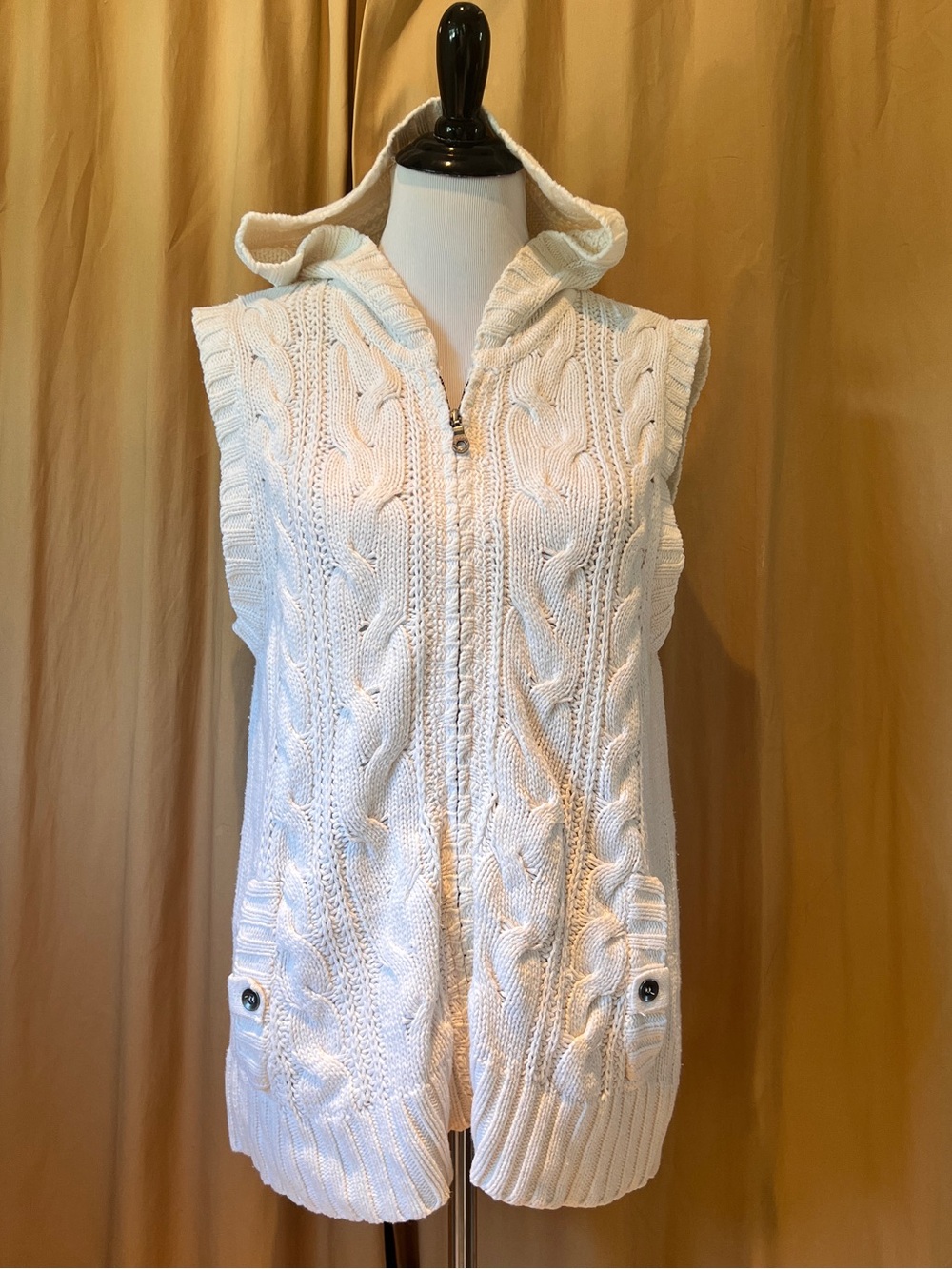 Sonoma Cream Cable-Knit Hooded Zip Vest